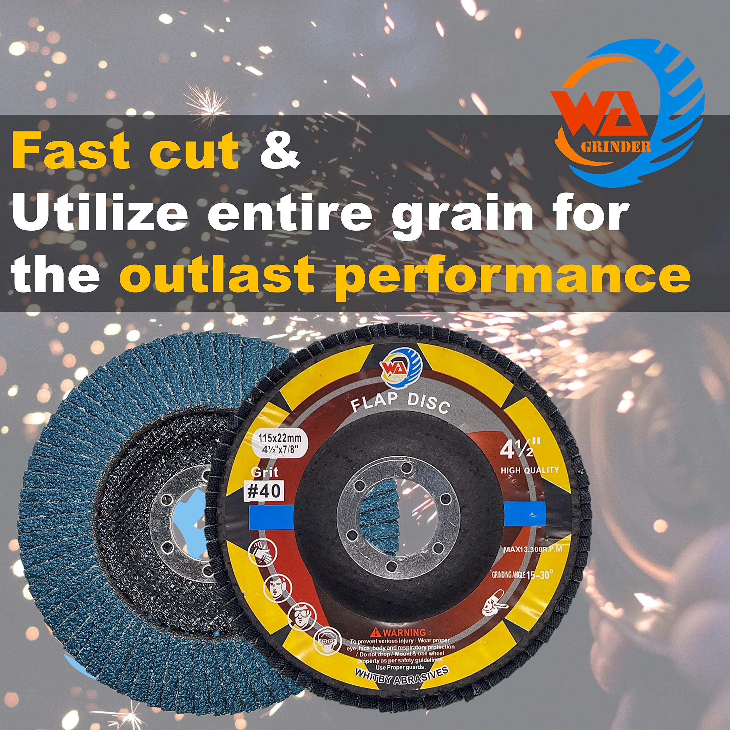 WA101R 10 PACK - Disques à lamelles de densité de zirconium de qualité supérieure de 4 1/2" x 7/8", qualité industrielle, disques de ponçage pour meuleuse d'angle, meules pour acier inoxydable/métal, T29