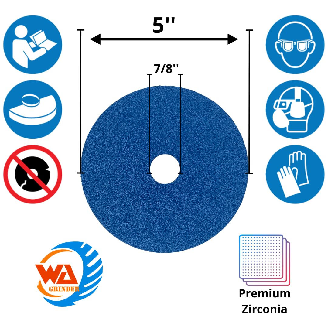 WA 25PACK - Discos de lija de fibra de resina de circonio premium, eje de 7/8'' pulgadas, para madera, metal, aluminio, acero inoxidable, fibra de vidrio, en amoladora angular