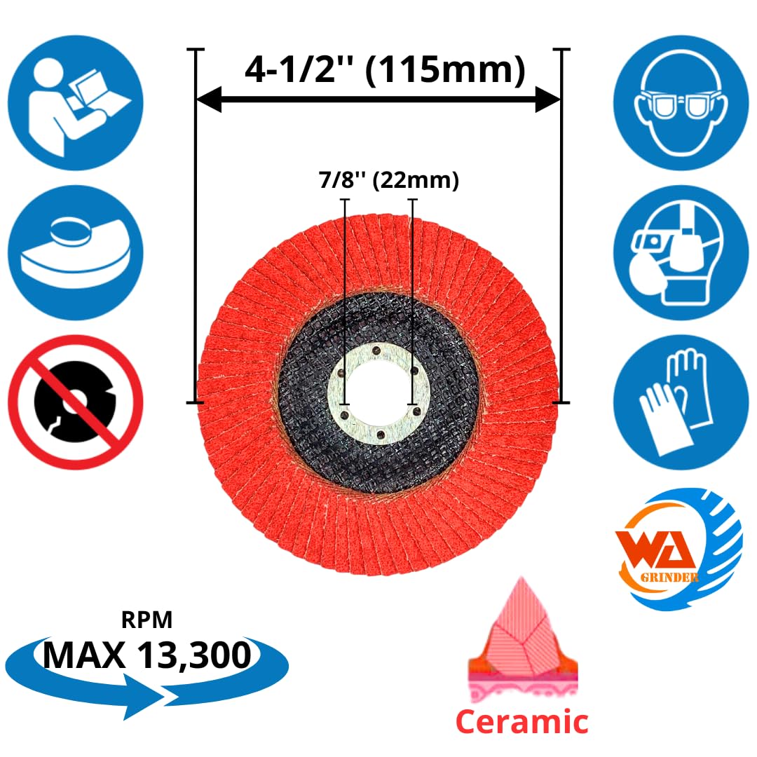 10 PACK 4-1/2" x 7/8" Ceramic Grain Flap Sanding Discs, 60 Grit
