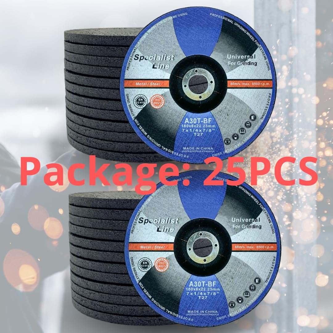 25 PACK 7" Grinding Wheel, 7" x 1/4" x 7/8" Depressed Center Grinding Wheel Used on Angle Grinder