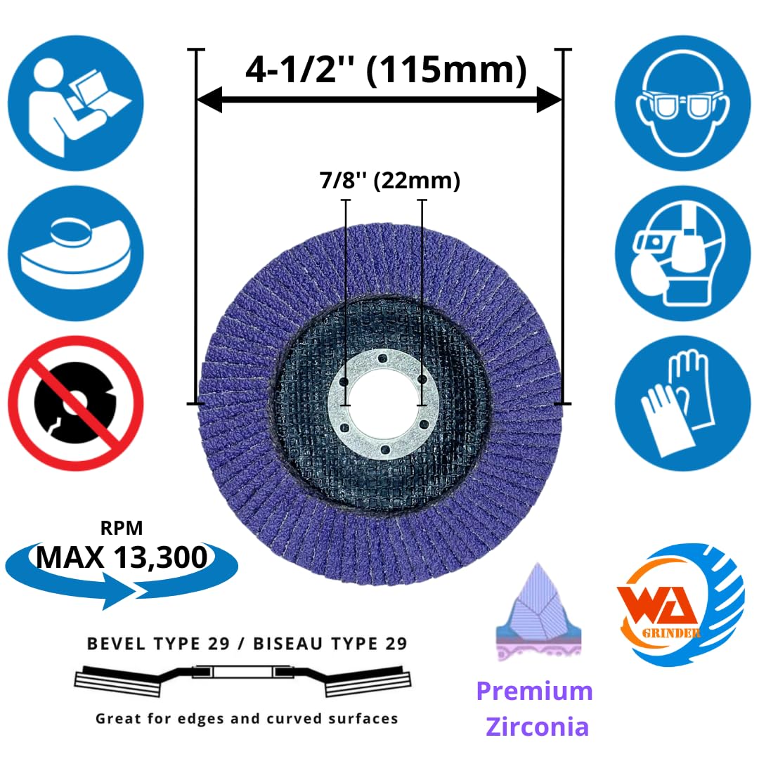 10 PACK 4 1/2" x 7/8" Zirconia Flap Sanding Disc Grit 40