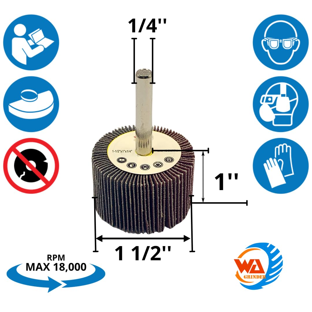 5 PACK 1-1/2" x 1" x 1/4" Aluminum Oxide Mounted Flap Wheels with 1/4" Shank