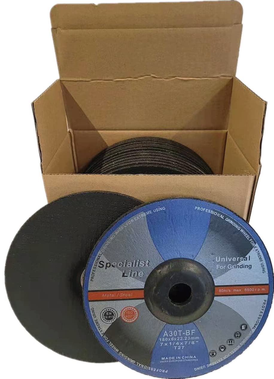 PAQUETE DE 12 - Disco de desbaste de 7 pulgadas, 7" x1/4" x7/8" con centro deprimido, usado en amoladora angular, disco de desbaste para metalurgia, 7 pulgadas de diámetro, 1/4" de espesor, árbol de 7/8" (Paquete de 12)
