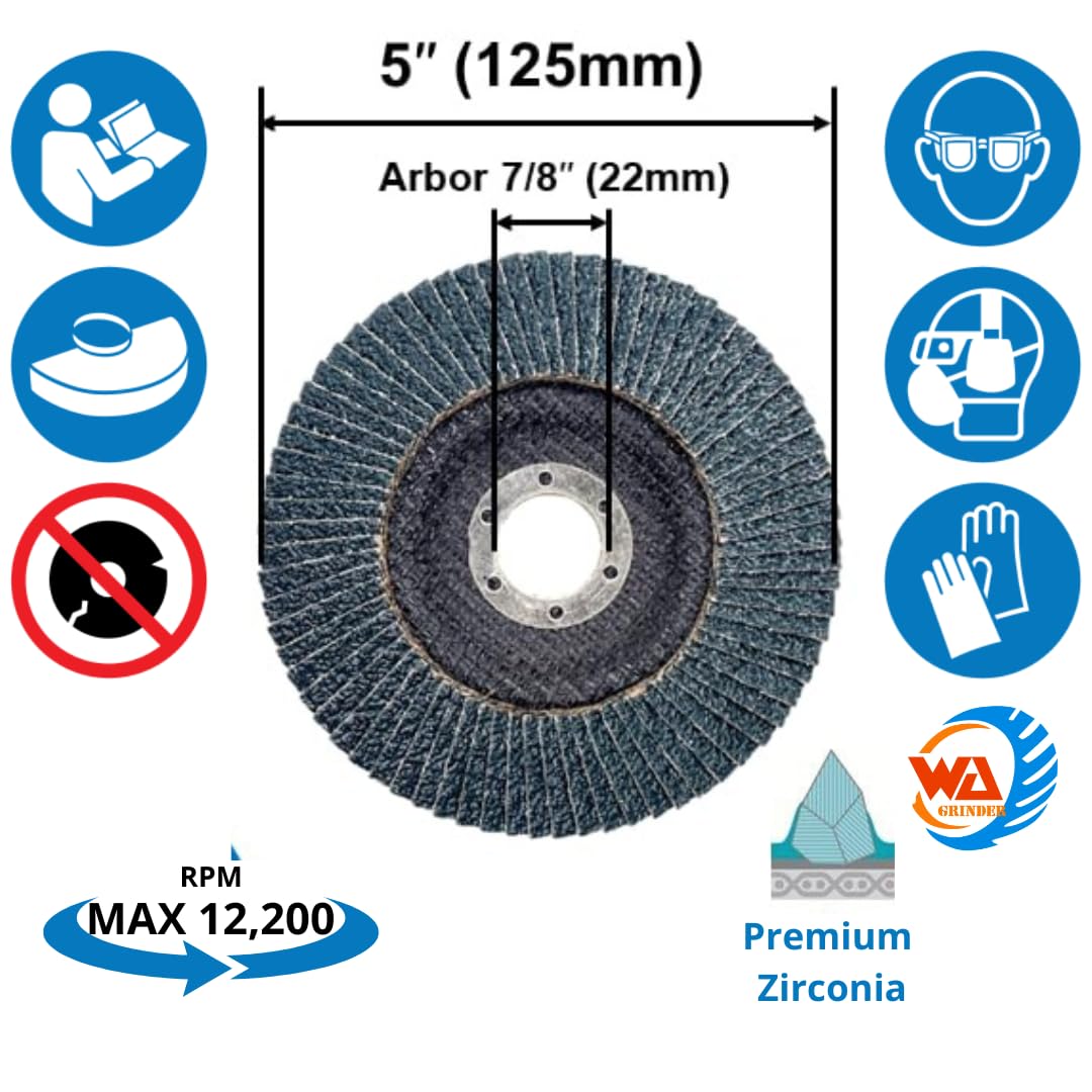 WA 20 PACK - Disques à lamelles industriels de qualité supérieure en zircone/aluminium de 5 po x 7/8 po