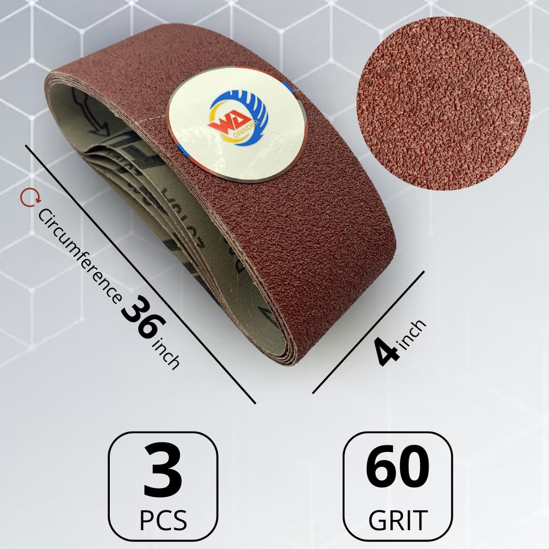 3 PACK 4" x 36" Aluminum Oxide Sanding Belts for Belt Sanders