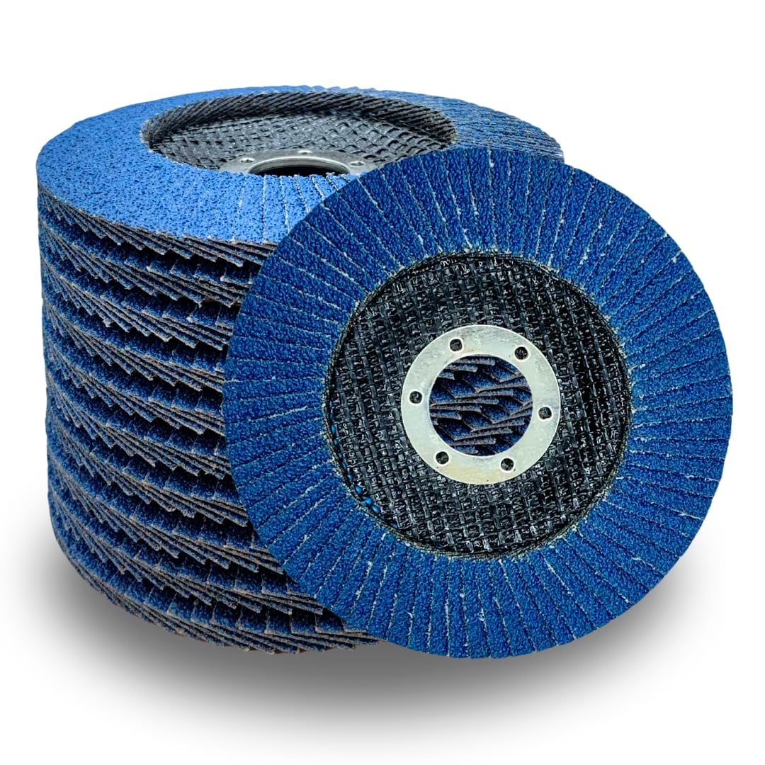 PAQUETE DE 10 - Disco de láminas de alta densidad de circonio 60# de 5 pulgadas, disco de lijado de 5" x 7/8" muela abrasiva para amoladora angular metal/acero inoxidable/carpintería de 5 pulgadas, grano 60 (125 mm x 22.22 mm)
