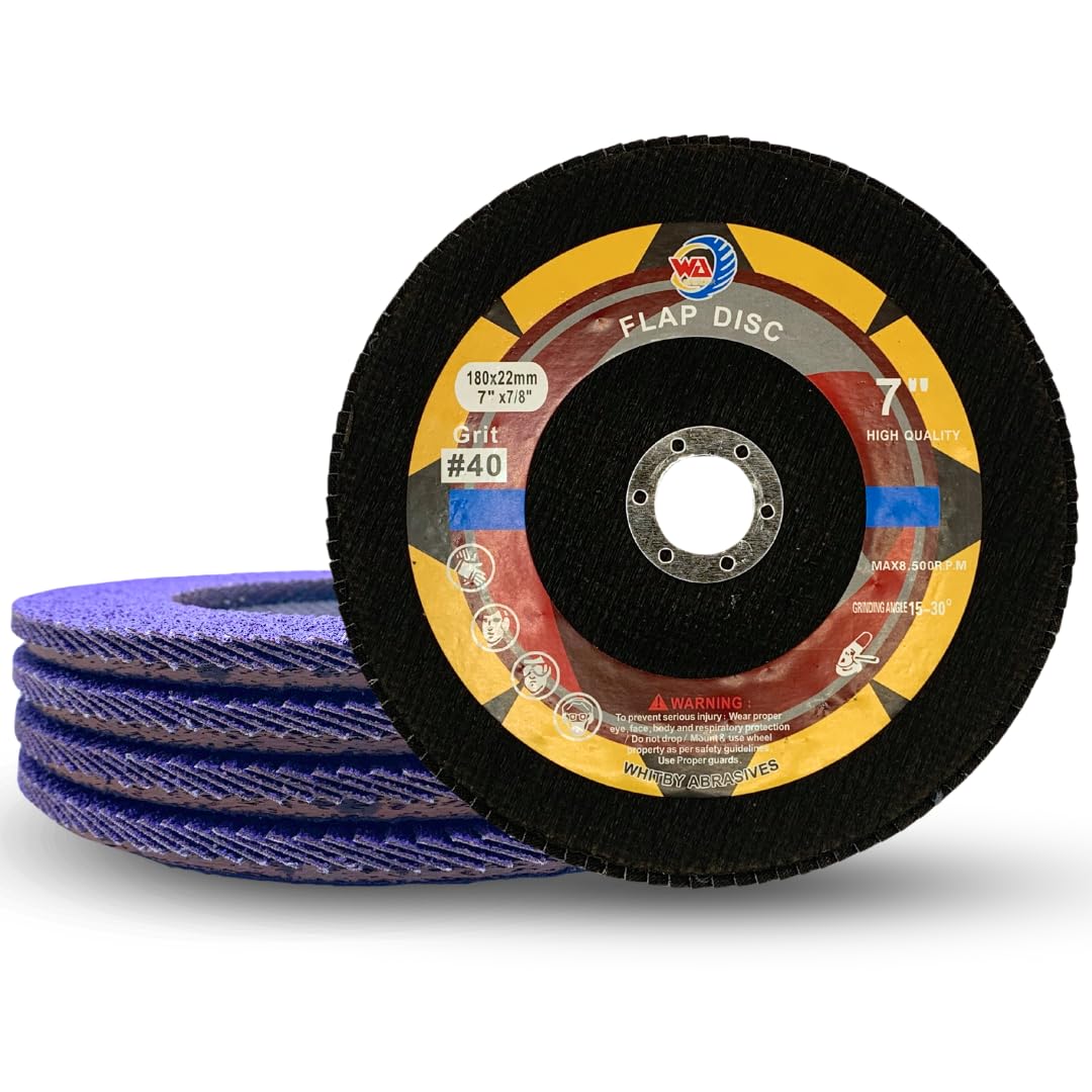 Whitby Abrasives 7 inch zirconia and ceramic Type 27 flap discs, 5 pack