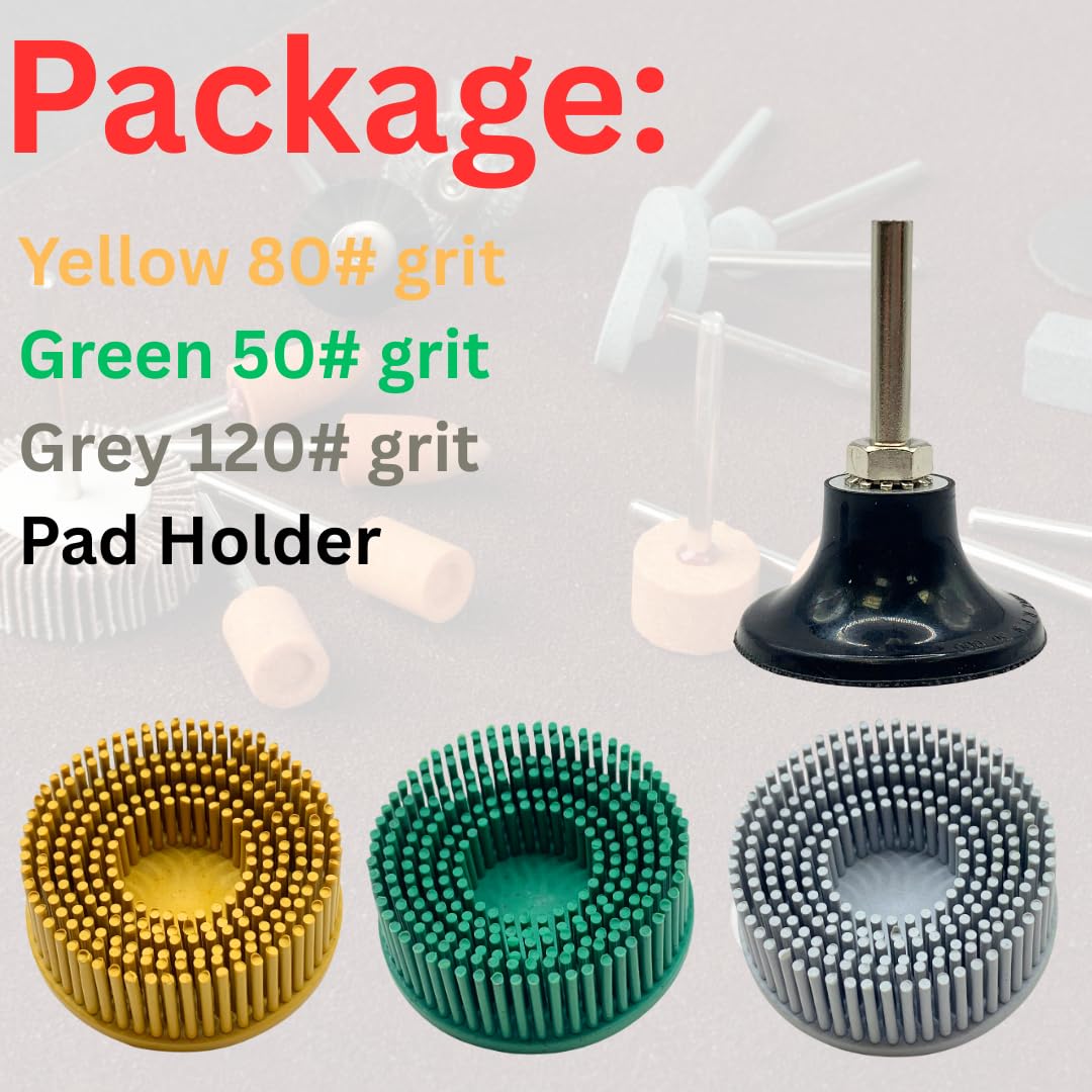 3 PACK 2" Emery Rubber Bristle Discs – Assorted Grit with 1/4" Shank