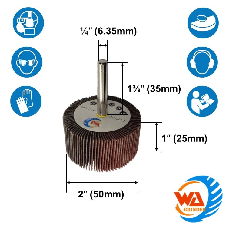 10 PACK 2" x 1" x 1/4" Aluminum Oxide Mounted Flap Wheels with 1/4" Shank