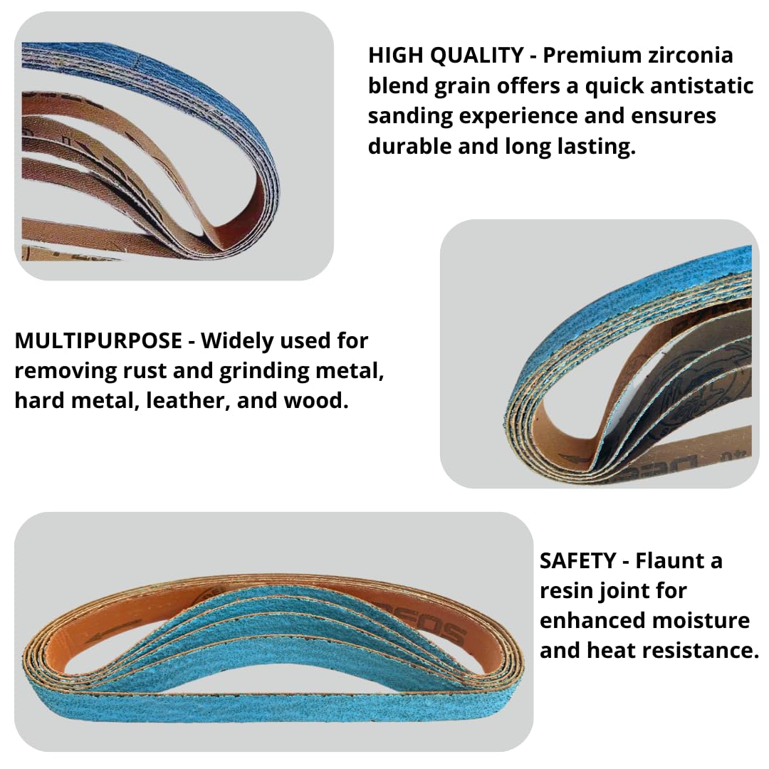 WA PAQUETE DE 10 - Banda de lijado de zirconio premium de 1/2" x 18"