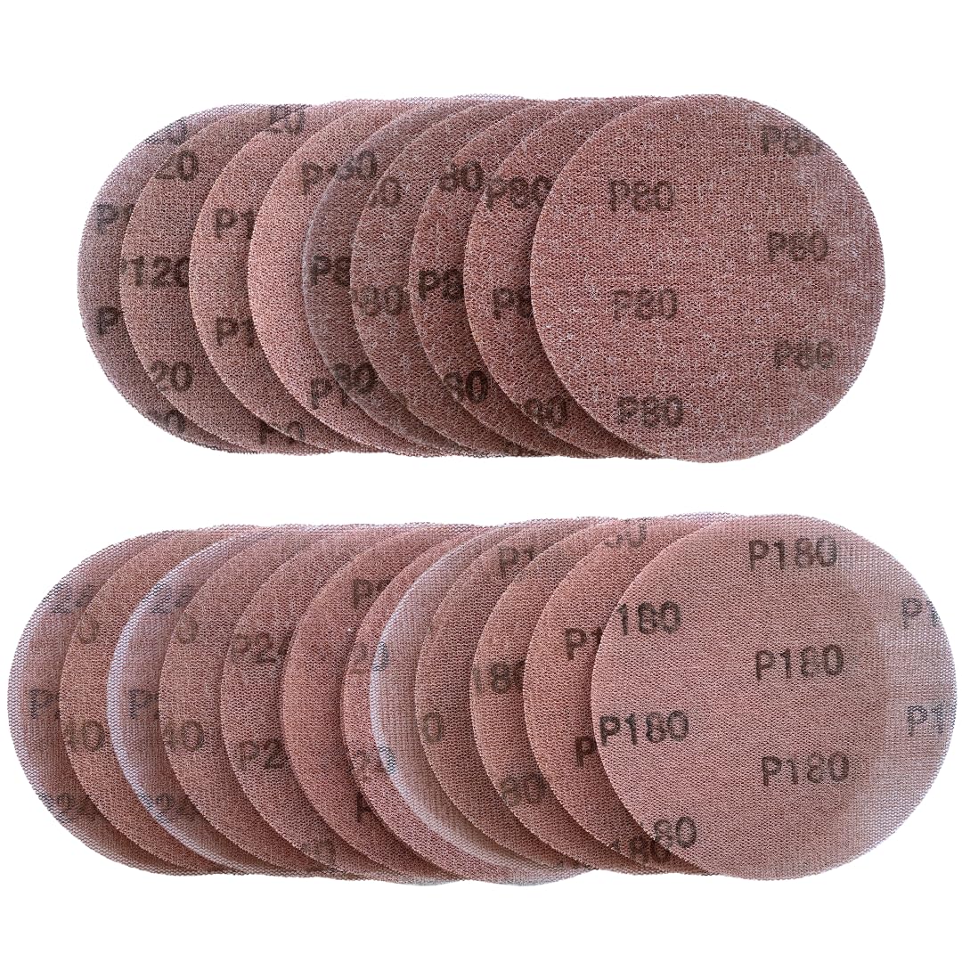 WA 50 unidades – Malla de lijado de 6 pulgadas, discos de lijado de malla con cierre de gancho y bucle, grano surtido 60/80/120/240/320, lijado de red, papel de lija de red sin polvo anti-obstrucción para aplicaciones de muebles de madera y suelos
