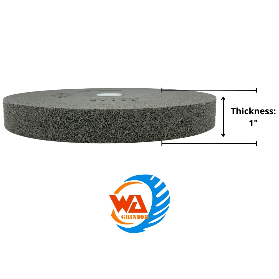 Muela abrasiva WA de 8 pulgadas, fibra de nylon de alta densidad, carburo de silicio, rueda de pulido y desbarbado con eje ajustable, para esmeriladora de banco, 3500 RPM, 8"x1"x1" (eje ajustable)