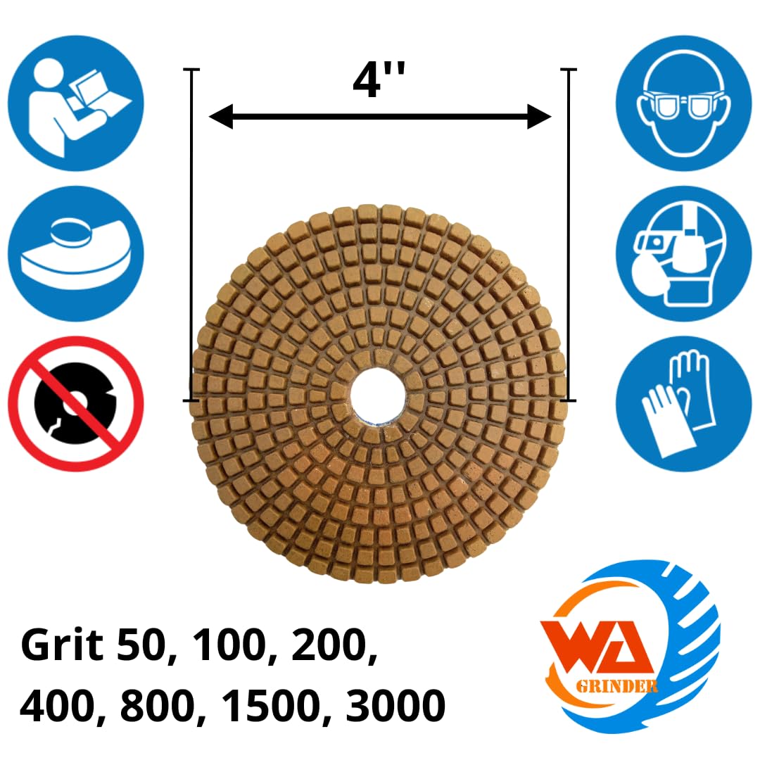11 PACK 4" Diamond Wet Polishing Pads – 50 to 3000 Grit for Stone, Granite & Concrete