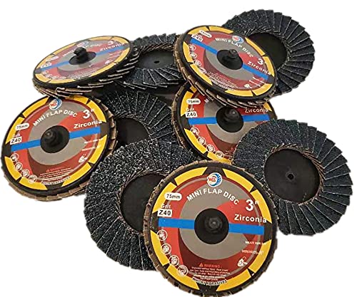 WA 10 PACK - Disques à lamelles mini-zircone à changement rapide 3'' 40#, meules à poncer et à ébarber, pour l'élimination de la rouille, le mélange, l'enlèvement général de matière, plats T27 (GRAIN 40#)