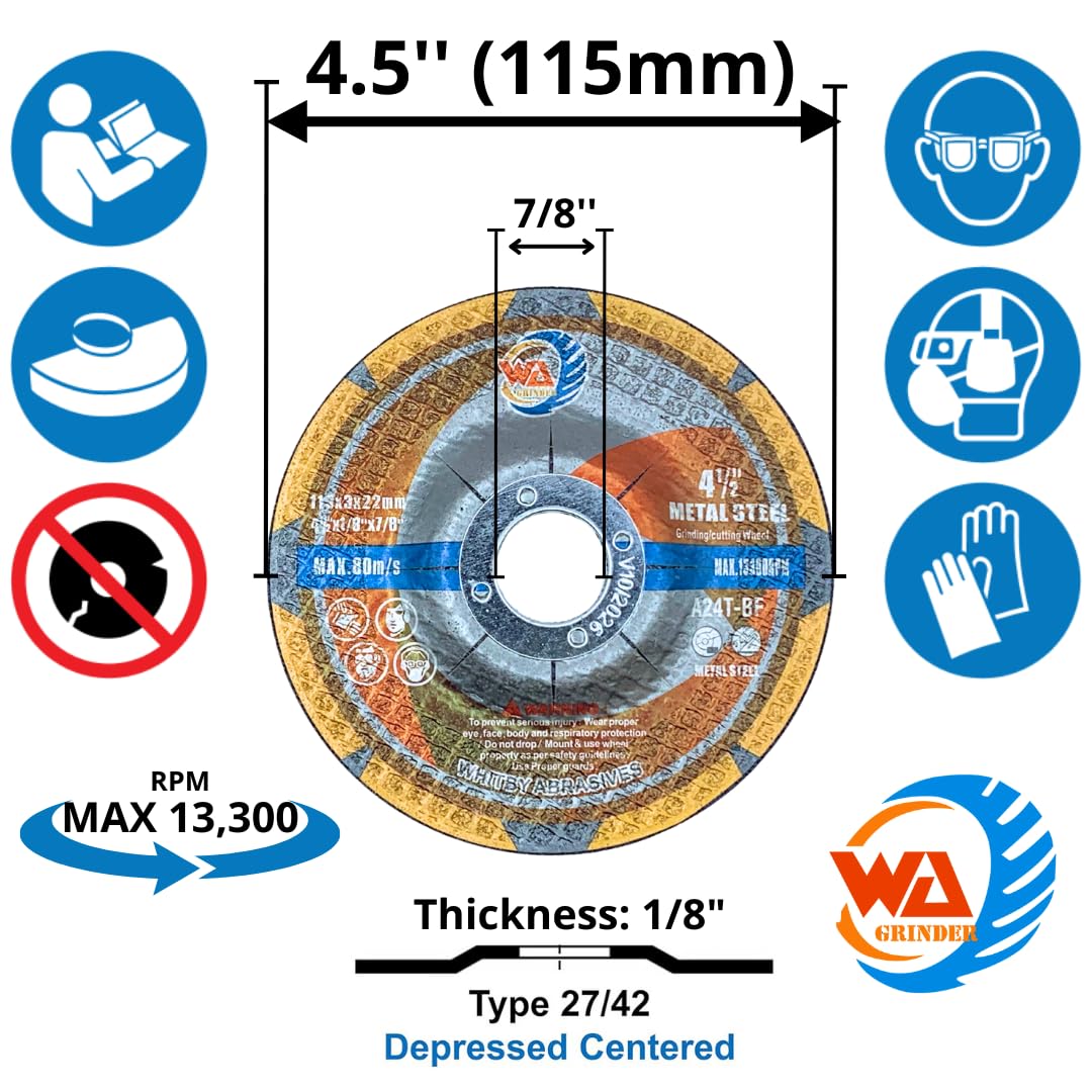 25 PACK 4 1/2" X 1/8" X 7/8" Cutting & Grinding Wheel 4.5" for Angle Grinder
