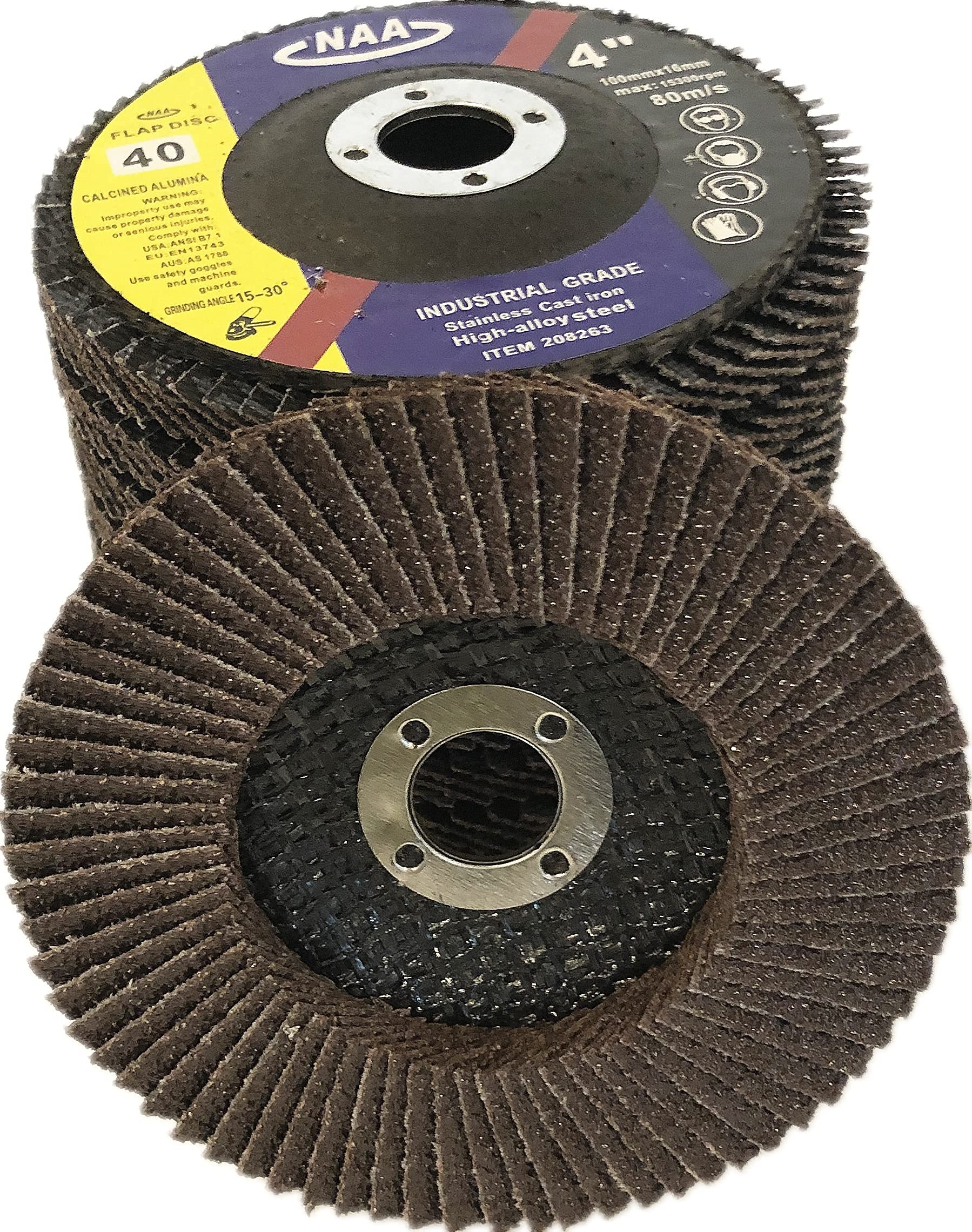 Paquet de 10 - Disques à lamelles haute densité 4" x 5/8" en alumine calcinée grain 40#/60#/80# pour métaux/acier inoxydable/bois