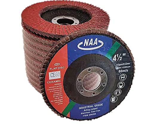 10 PACK 4-1/2" x 7/8" Ceramic Grain Flap Sanding Discs, 60 Grit