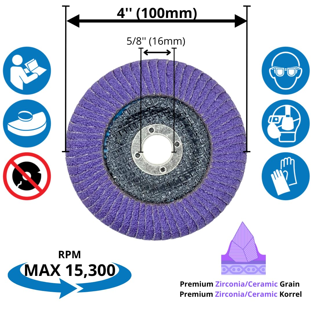 5 PACK 4" x 7/8" Half Curved Edge Fillet Weld Zirconia & Ceramic Flap Discs