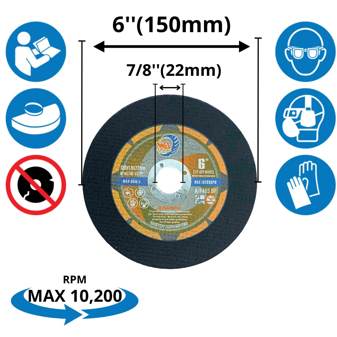 WA 6" x1/16 x7/8" Disque de coupe fin pour métaux et acier inoxydable
